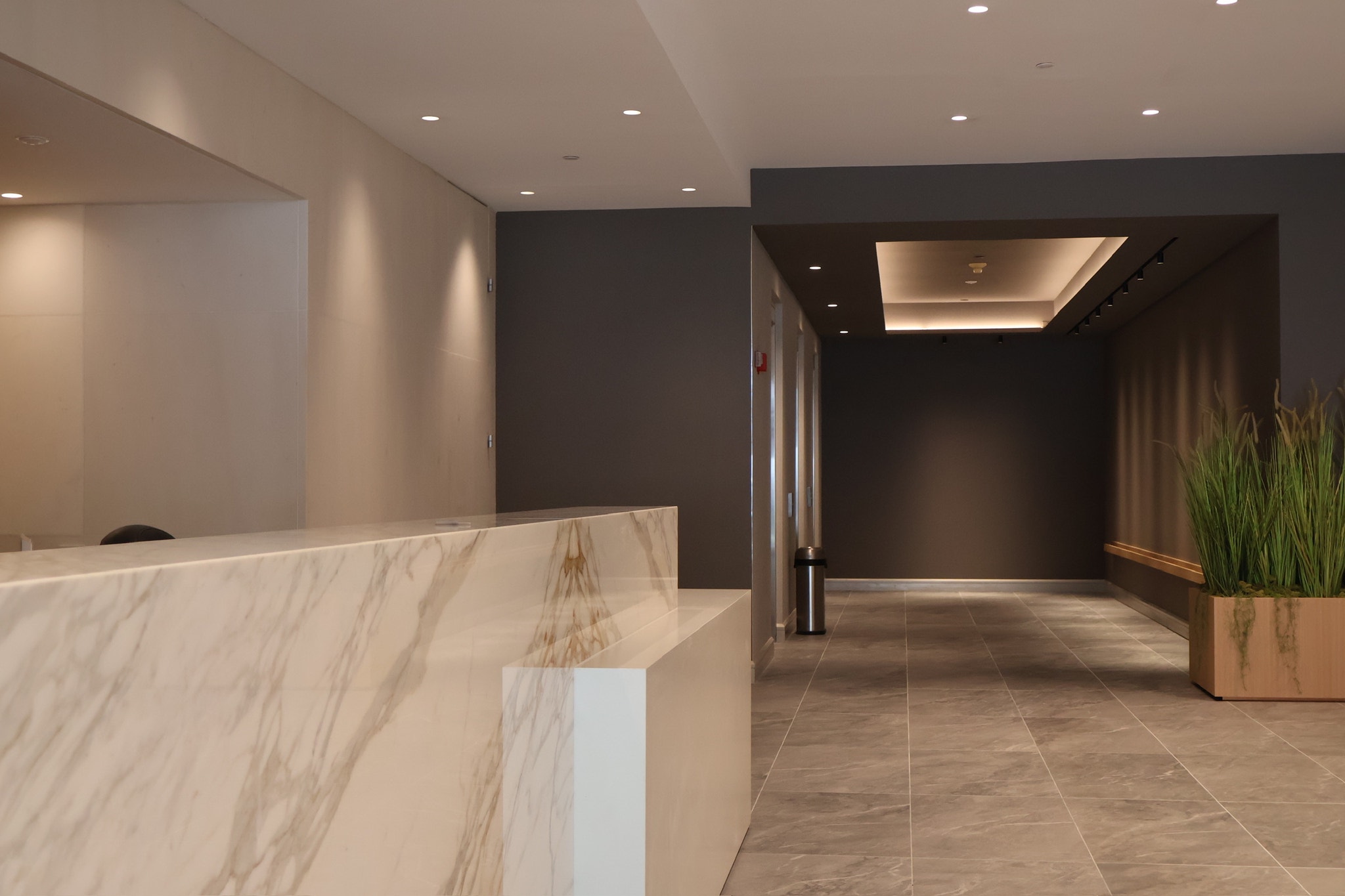 custom marble reception desk at 4 Columbus Circle